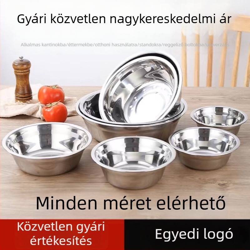 304 rozsdamentes acél konyhai tál, vastag falú, kis méretű óvodásoknak, sokoldalú leves- és rizstál