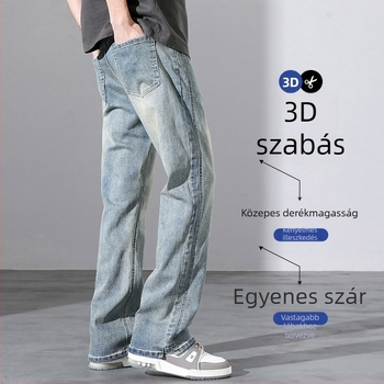 Férfiaknak szánt vintage mosott farmernadrág, lazán szabott egyenes szárú