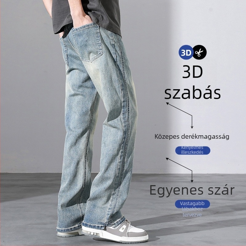 Férfiaknak szánt vintage mosott farmernadrág, lazán szabott egyenes szárú