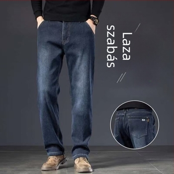 Férfi denim nadrág - magas minőségű őszi-téli, lazán szabott egyenes szár, elasztikus, nagy méret, mindennapi viselet