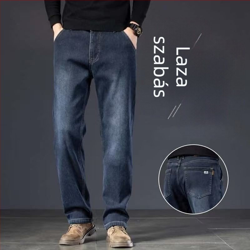 Férfi denim nadrág - magas minőségű őszi-téli, lazán szabott egyenes szár, elasztikus, nagy méret, mindennapi viselet