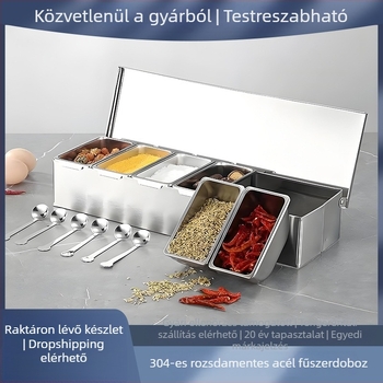 304 rozsdamentes acélból készült, négyszögletes fűszeres dobozok készlet