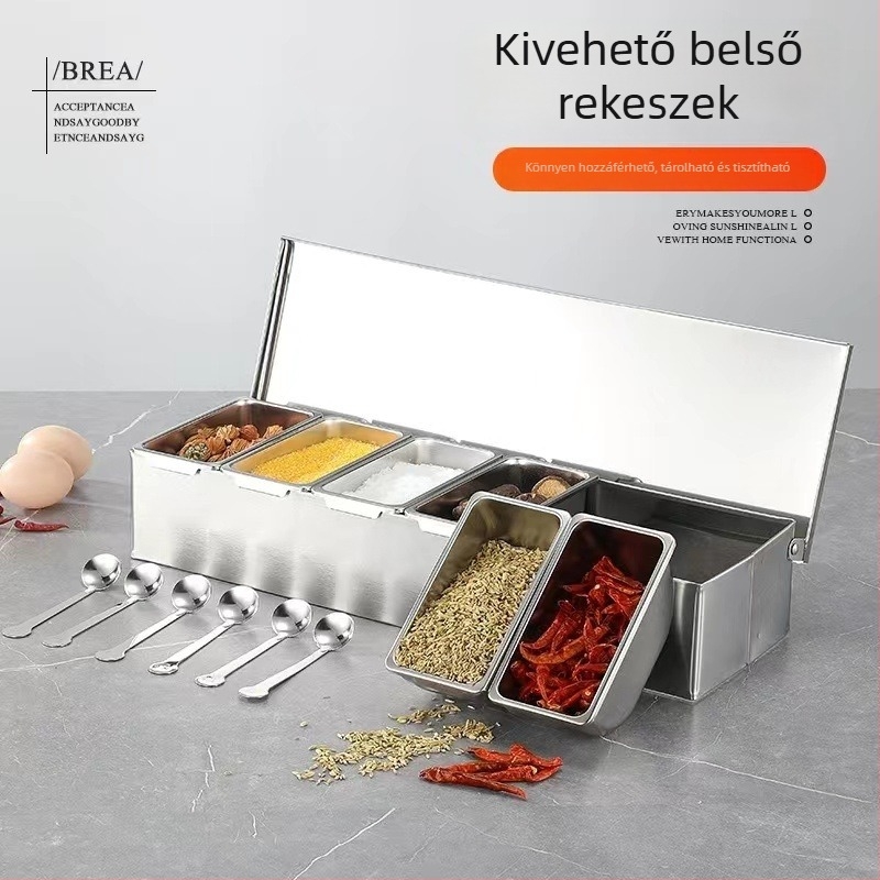 304 rozsdamentes acélból készült, négyszögletes fűszeres dobozok készlet