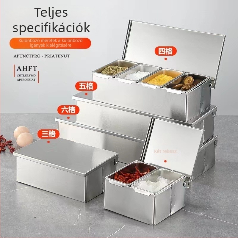 304 rozsdamentes acélból készült, négyszögletes fűszeres dobozok készlet