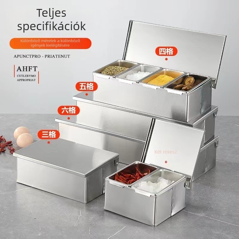 304 rozsdamentes acélból készült, négyszögletes fűszeres dobozok készlet