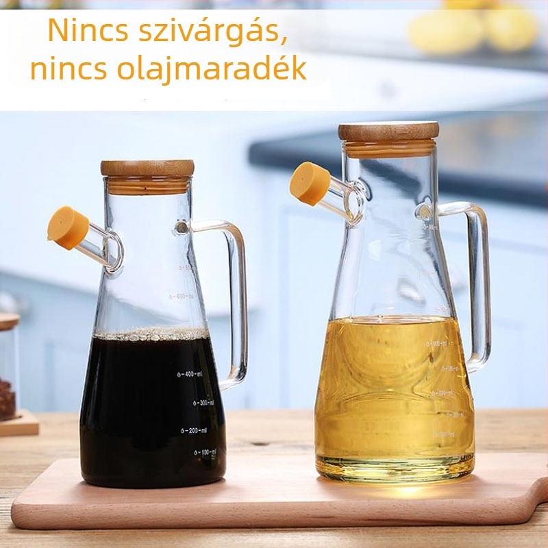 Konyhai üveges olaj- és ecetkészlet, magas boroszilikat üveg, szójaszósz- és szezámolaj-üveg