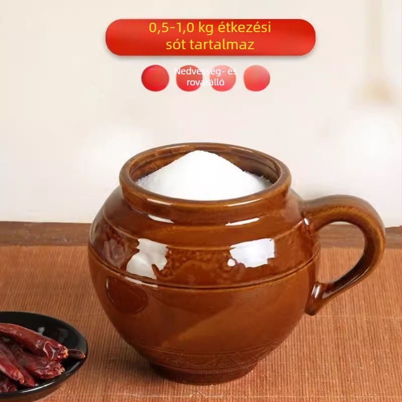 Kerámiából készült sótartó fedővel, magas hőmérséklet-állóságú, retro konyhai fűszertartó, nedvességálló