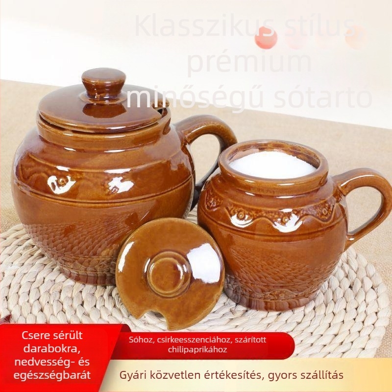 Kerámiából készült sótartó fedővel, magas hőmérséklet-állóságú, retro konyhai fűszertartó, nedvességálló