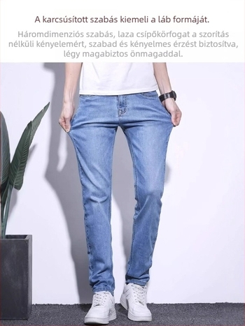 Férfi üzleti farmernadrág, rugalmas, egyenes szárú, denim