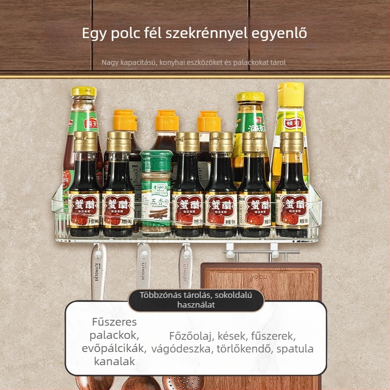 Fali konyhai fűszertároló – fúrás nélkül, többfunkciós üvegtartó