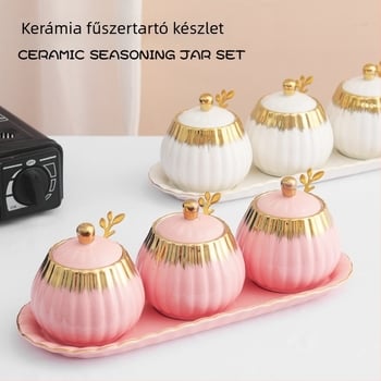 Kerámiából készült fűszertartó készlet könnyed luxus stílusban, elektroplattált fűszertartó, nordic stílusú sótartó, konyhai kombinációs készlet