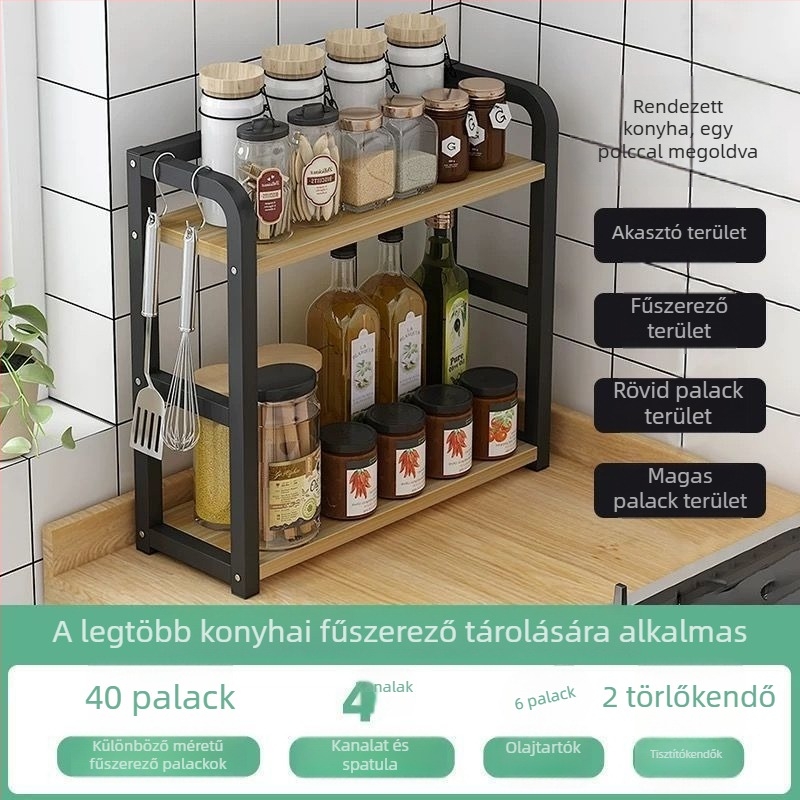 Konyhai többszintes fűszertartó állvány szószokhoz, ecethez és olajhoz