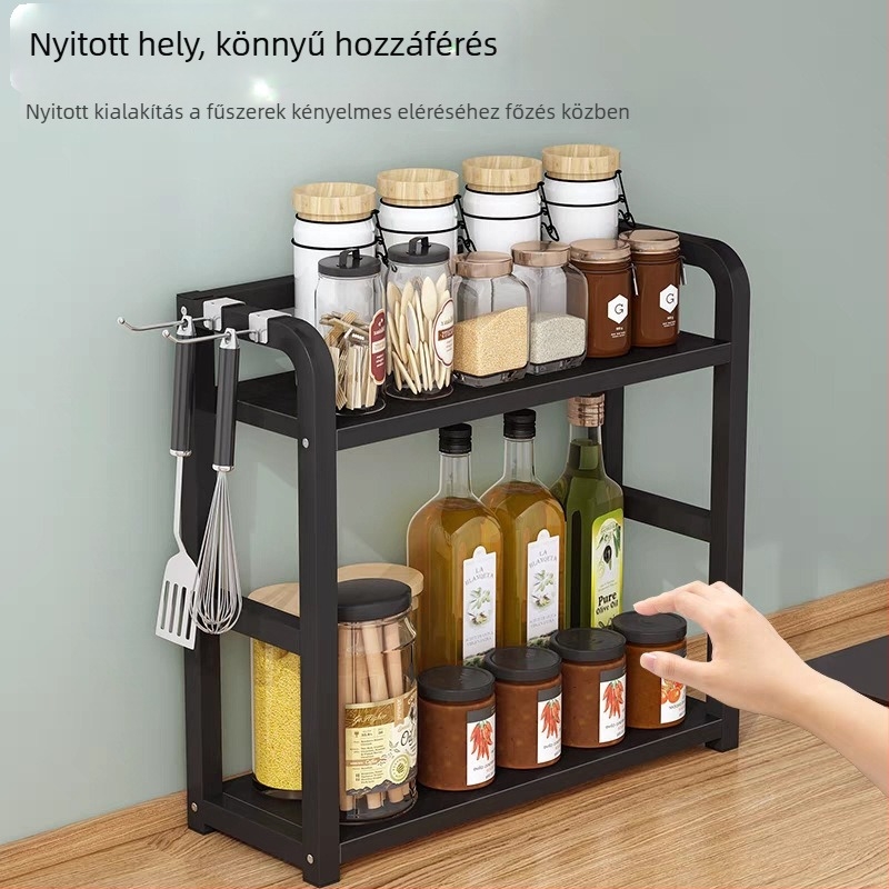 Konyhai többszintes fűszertartó állvány szószokhoz, ecethez és olajhoz
