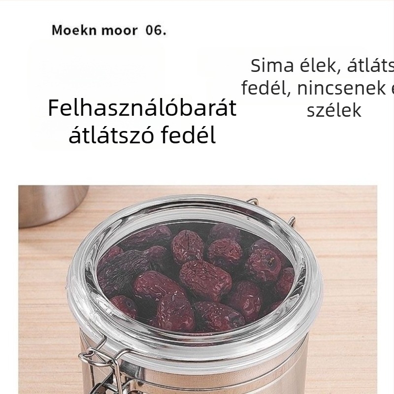 Rozsdamentes acél zárható tárolóedény kávéhoz, édességekhez, aszalt gyümölcsökhöz és teához
