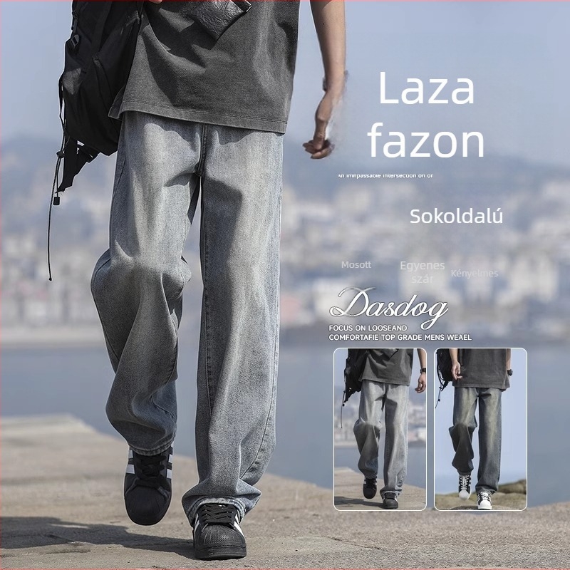 Férfi vintage farmernadrág, egyenes szabás, középmagas derék, pamut denim, mindennapi viselet