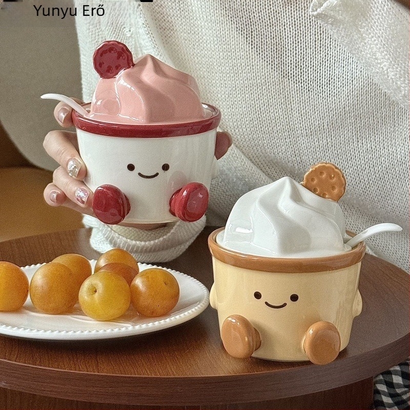 Porcelán fűszertartó készlet sóval, MSG-vel, cukorral és chili ízesítővel, tároló dobozban — aranyos rajzfilms-stílusú konyhai dekoráció