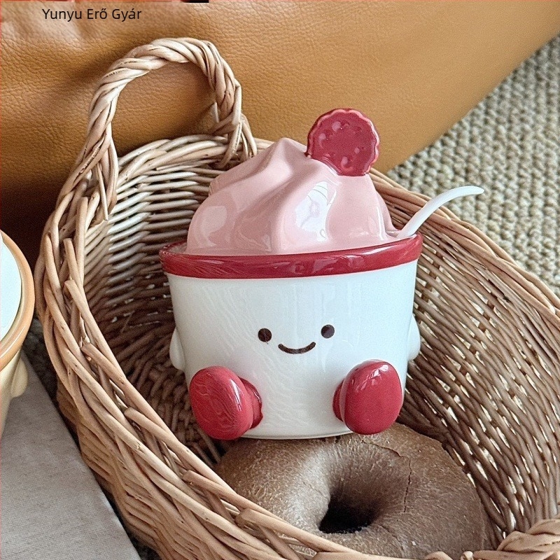 Porcelán fűszertartó készlet sóval, MSG-vel, cukorral és chili ízesítővel, tároló dobozban — aranyos rajzfilms-stílusú konyhai dekoráció