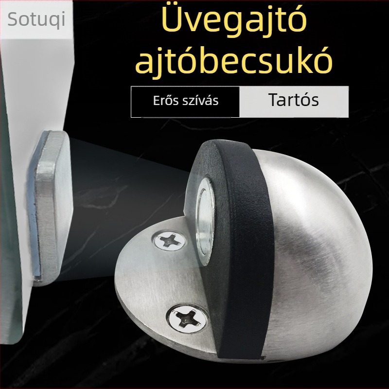 Üvegajtó mágneses ajtóstopper, fúrás nélküli, csendes, gumírozott párnázóval, fürdőszoba és hálószoba használatra