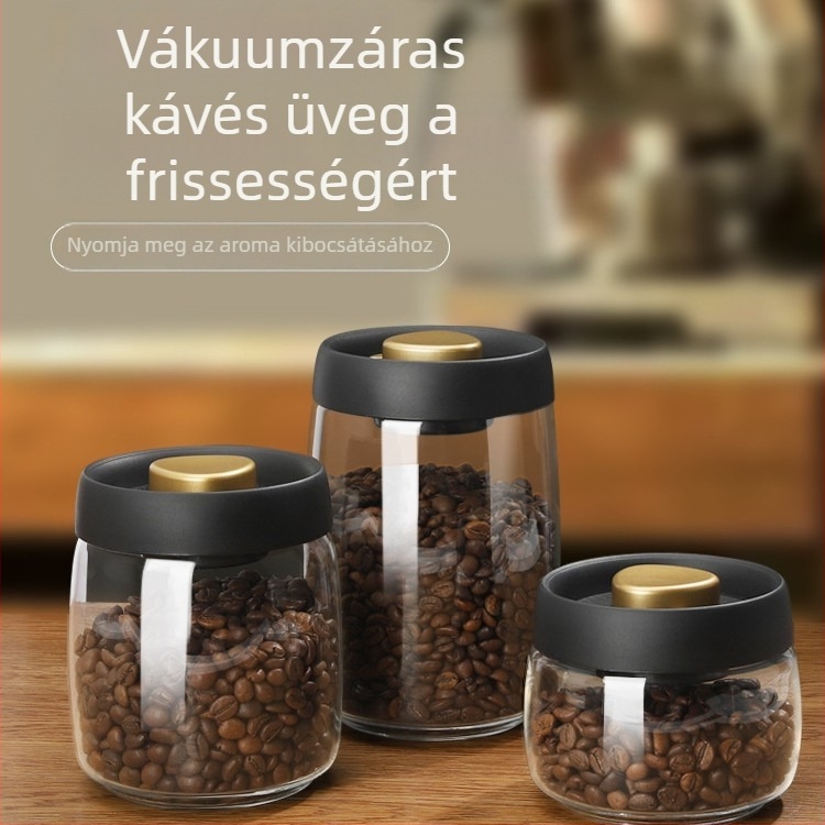 900 ml-es üveg vákuumtároló kávébabokhoz, kávéőrleményhez és tealevelekhez