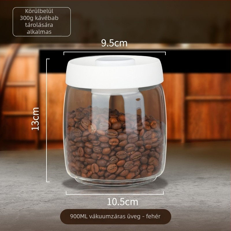 900 ml-es üveg vákuumtároló kávébabokhoz, kávéőrleményhez és tealevelekhez
