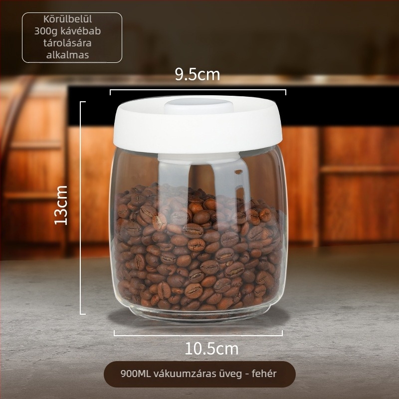 900 ml-es üveg vákuumtároló kávébabokhoz, kávéőrleményhez és tealevelekhez