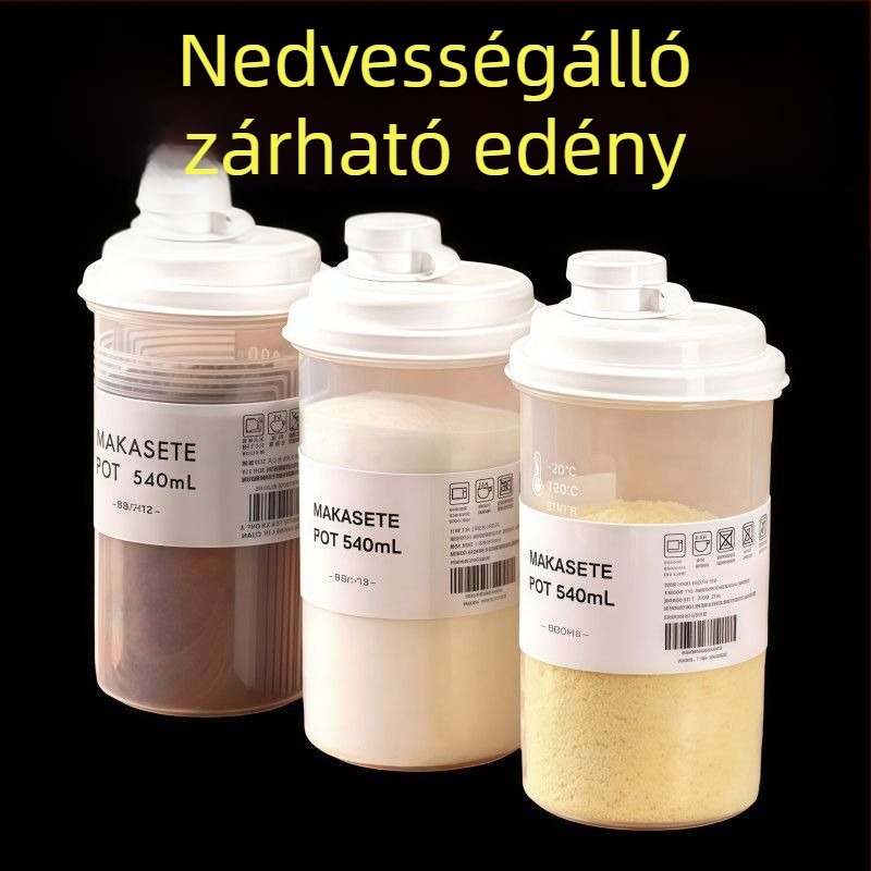 Élelmiszer-minőségű, zárható cukortároló edény, nedvességálló konyhai tároláshoz liszthez és keményítőhöz