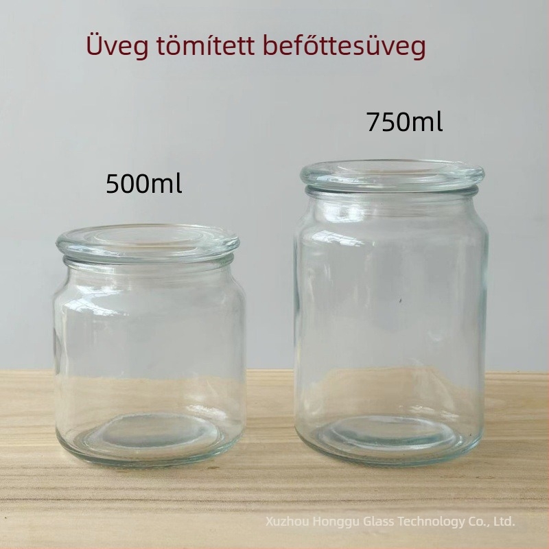 Üveg zárt tartály sík tetejű fedővel, 500 ml tea, kávé és szárított gyümölcsök tárolására