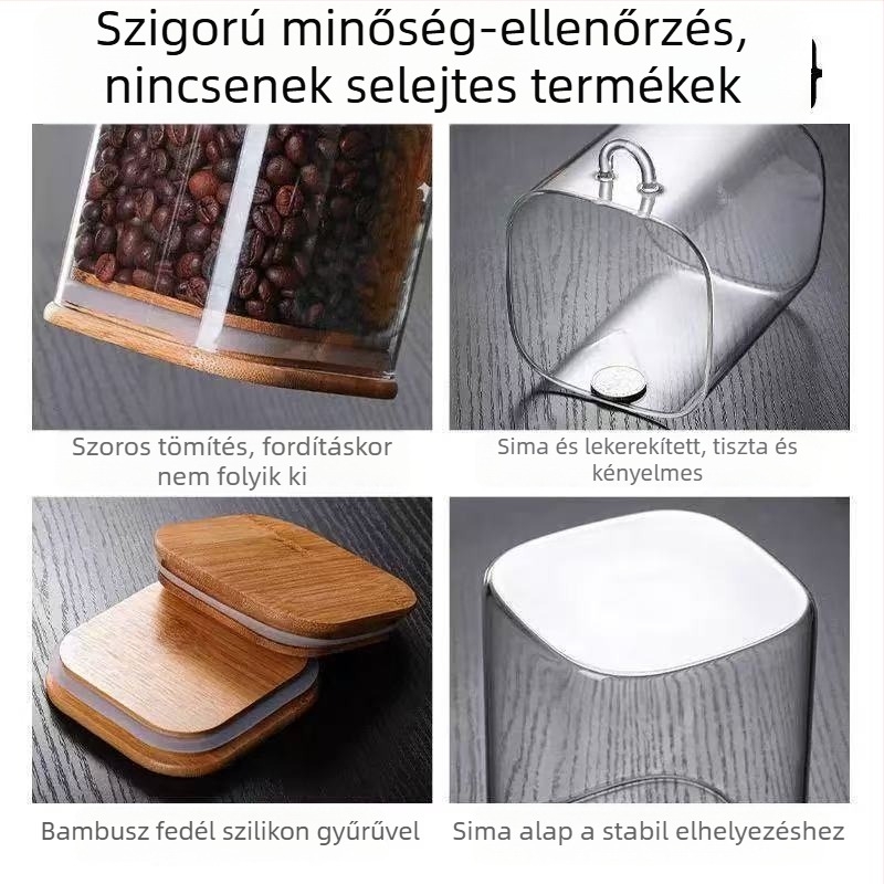 Japán stílusú, négyszögletes üvegtartó fa kanállal, otthoni használatra, teához