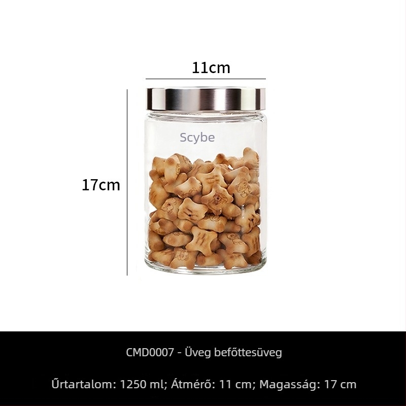 Xibi átlátszó üveges tárolóedény élelmiszerekhez, zárható teás tárolóüveg, kreatív üveg tároló, 1250 ml