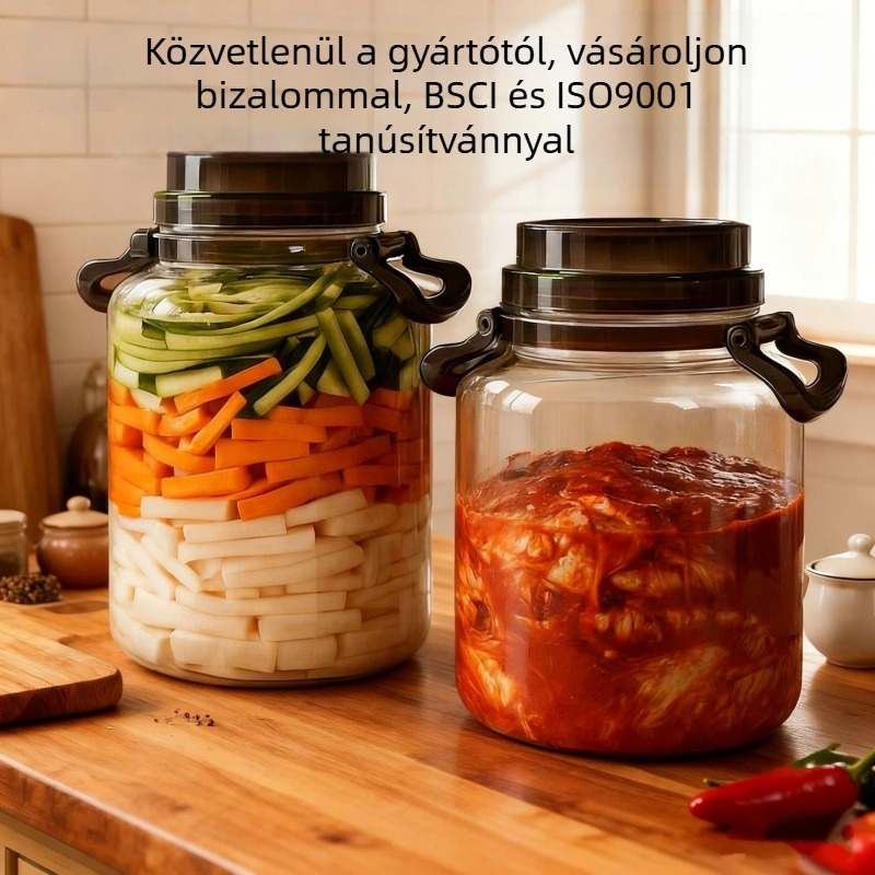 Műanyag zárt edény, élelmiszer-minőségű, vastagított, átlátszó, 301–500 ml kapacitású nagy üveg savanyúsághoz, chiliszószhoz és konyhai gabonák tárolásához