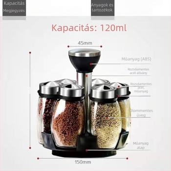 Üveg fűszertartó készlet a konyhába forgó tartókkal