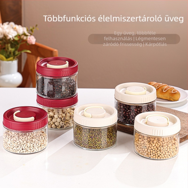 Üveg lezárható, átlátszó tároló diófélék és nassolnivalókhoz, 501–800 ml, kerek konyhai tartó, többfunkciós
