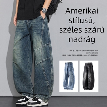 1239 Guke Jing Férfi denim nadrág, ívelt szegéllyel, laza szabás, tiniknek, 2026 tavasz