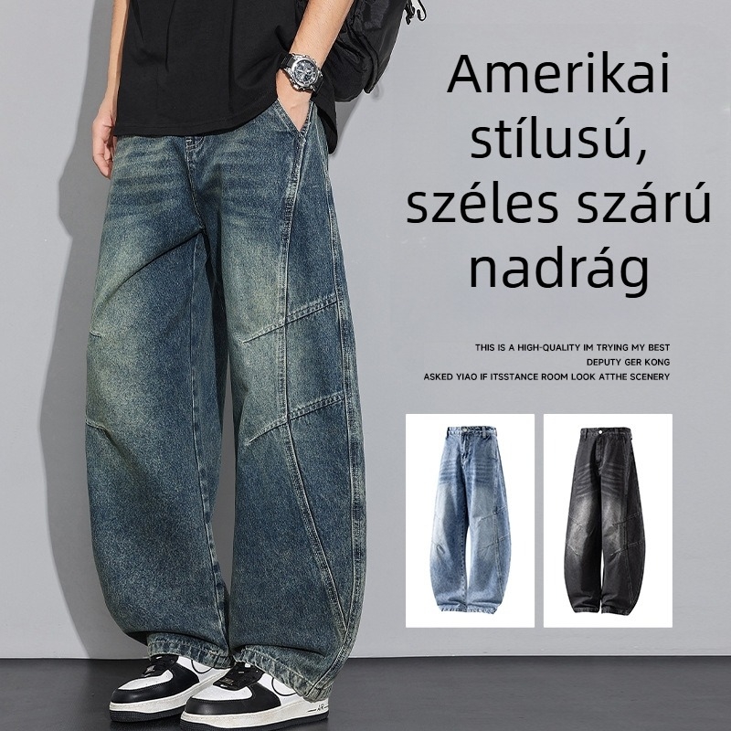1239 Guke Jing Férfi denim nadrág, ívelt szegéllyel, laza szabás, tiniknek, 2026 tavasz