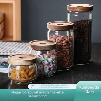 Akácfa fedelű üveg tárolóedény – átlátszó konyhai tartó kávébabokhoz és tealevelekhez