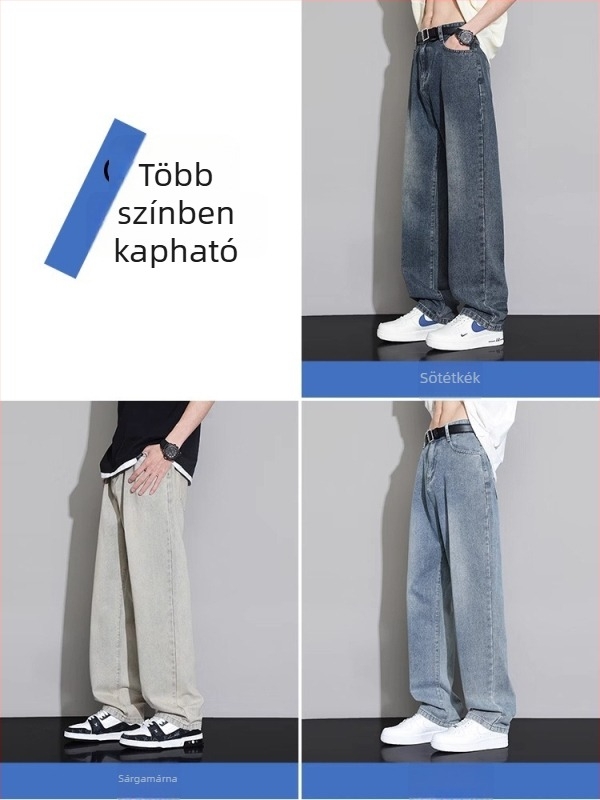 Férfi denimnadrág, lazán egyenes szabás tavasz–ősz viselet, mindennapi, mosott retro megjelenés