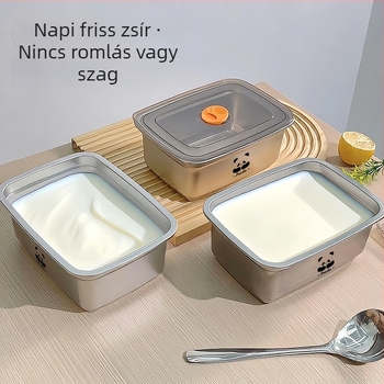 Fedéllel ellátott rozsdamentes acél tartály, 304, négyszögletes, 1,5 literes kapacitás, zsír és chili olaj számára