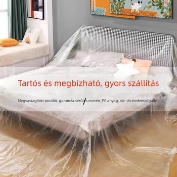 Otthoni porvédő műanyagfilmes ágynemű- és bútorvédő huzat, egyszer használatos felújításokhoz