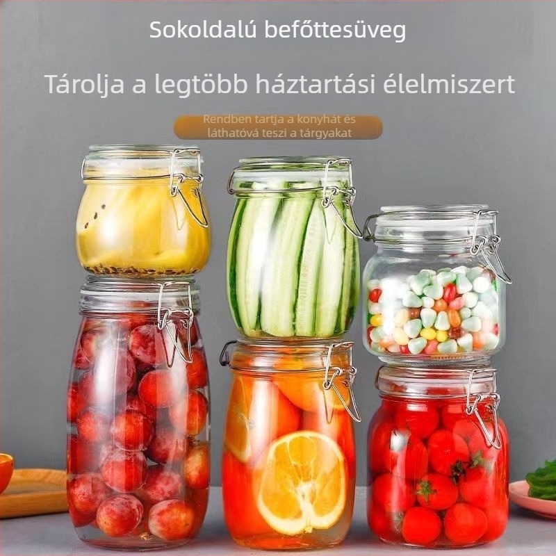 Zárható üveges tárolóedény otthoni élelmiszer-tároláshoz