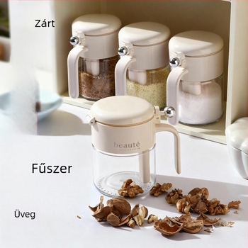 Zárható fűszertartó üveg mérőkanállal, nedvességálló üveges só- és fűszerkészlet