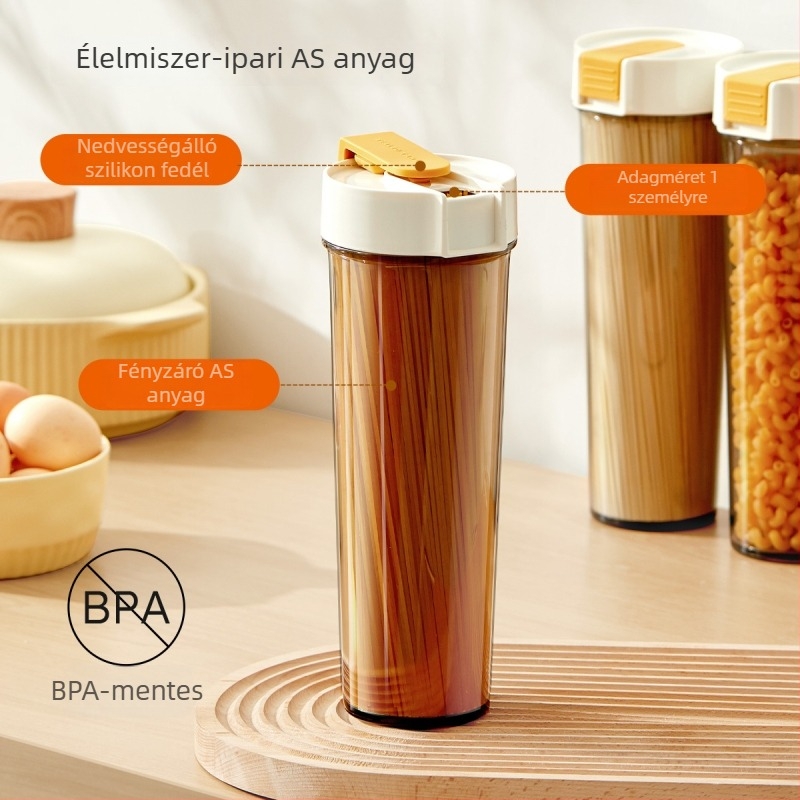 Tészta tároló doboz, zárható pasta tároló, 800–1000 ml, száraz élelmiszerek, tea és gabonafélék számára