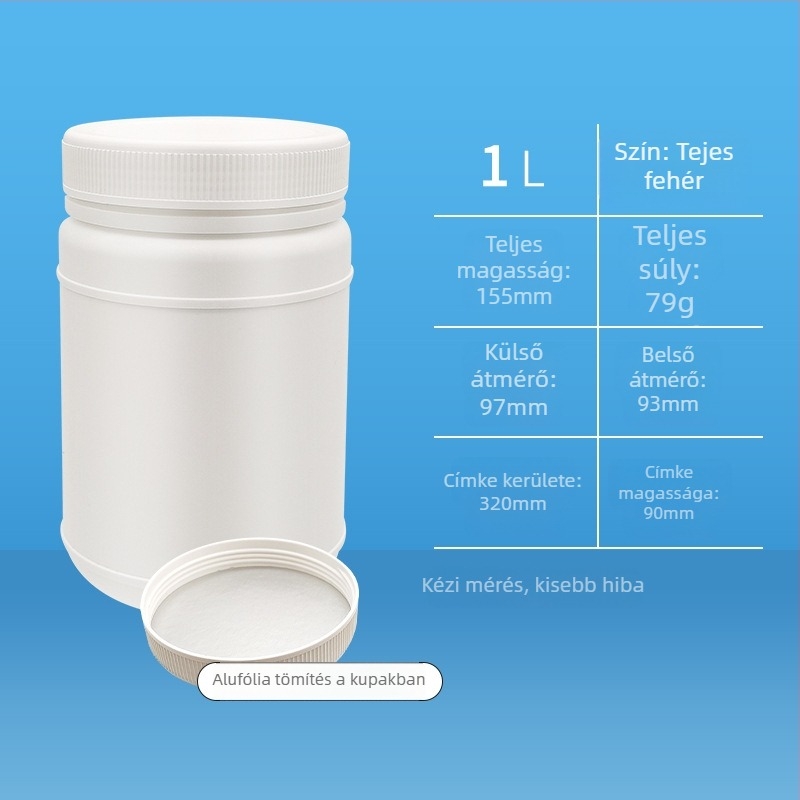 PP műanyag tartály széles szájú kivitelben élelmiszer- és vegyi csomagoláshoz, 800 ml / 1 L / 2 L, fedéllel, modell ZF-1LB