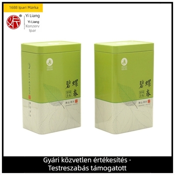 C34 négyszögletes fémdoboz jázmin és Biluochun teához, 250 g, zöld.