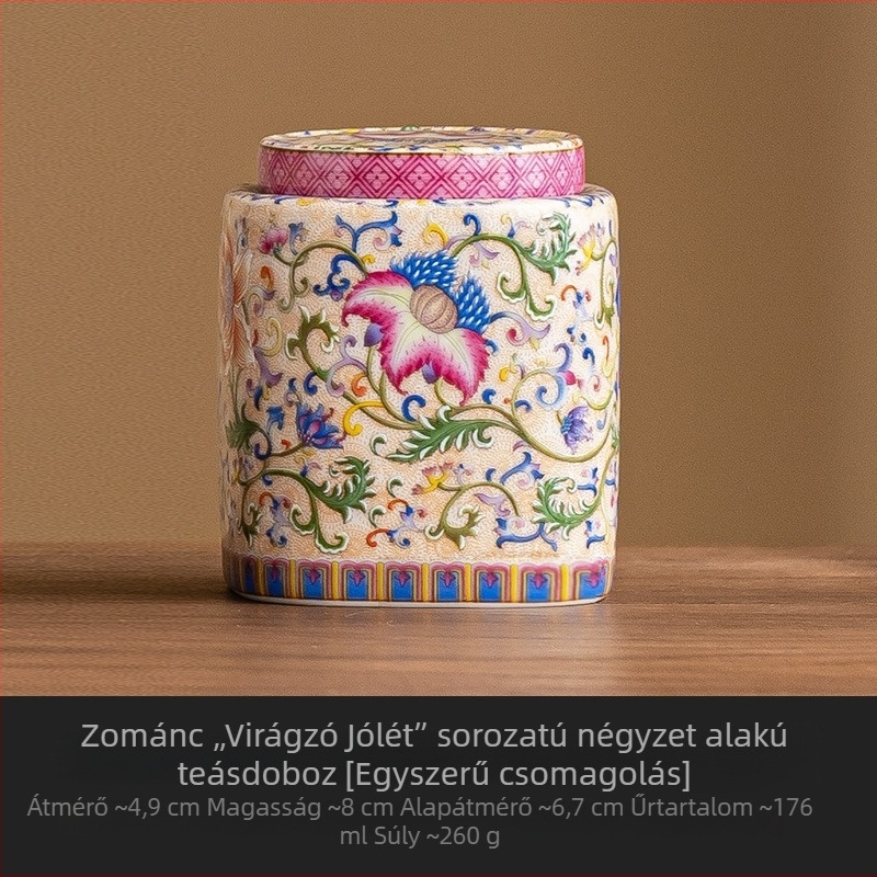 Zománcolt kerámia teás tároló edény, zárható és nedvességálló, kínai stílusú otthoni használatra