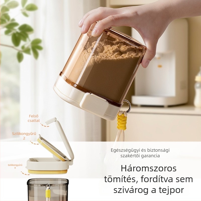 Nedvességálló, visszazárható tejpor-tartó kanállal — négyzet alakú tároló doboz bébi tápszer számára (501–800 ml)