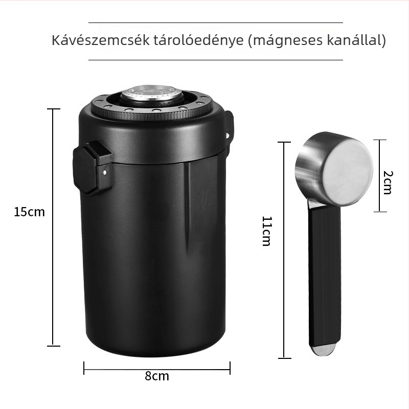 304 rozsdamentes acél kávébab tároló kannája vákuummal, egyirányú szellőzéssel és nedvességmérővel