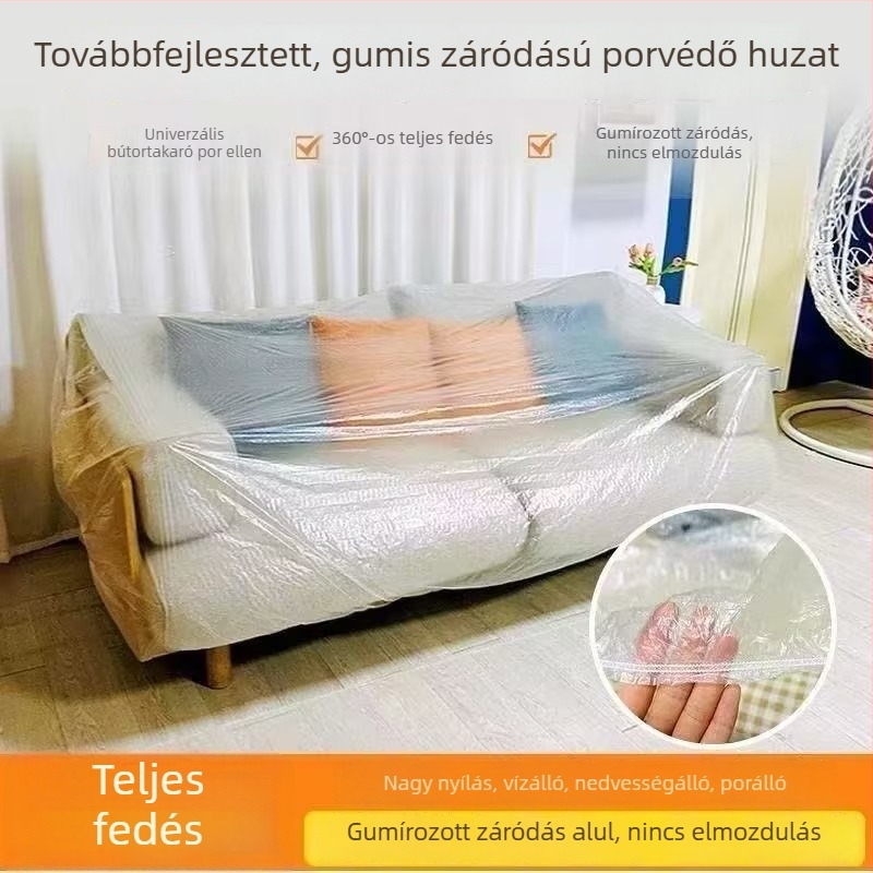 Rugalmas húzózsinórral ellátott egyszer használatos ágyneműhuzat és kanapéhuzat, porvédő, teljes körű bútorvédő