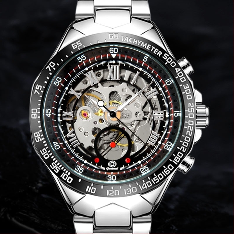 G055 Férfi skeleton karóra, automata mechanikus, üzleti stílus, 44 mm