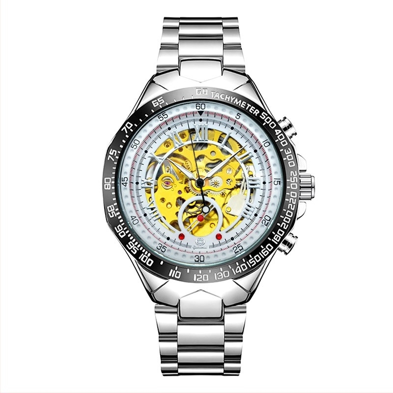 G055 Férfi skeleton karóra, automata mechanikus, üzleti stílus, 44 mm