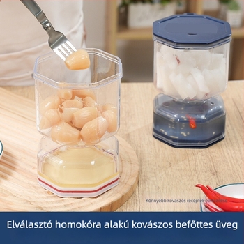 Száraz–nedves szétválasztású savanyúságos üveg, légmentesen záró fedél, óraszerű dizájn, 800–1000 ml